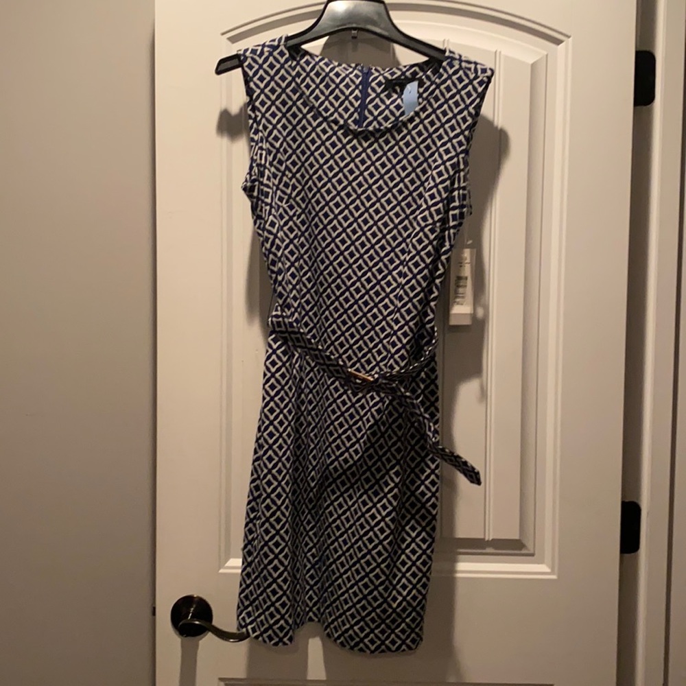 Sharagano navy blue printed dress